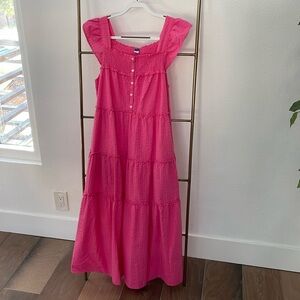 Old Navy Maxi Dress Sz M Pink Peasant Praire Boho Ruffle Smocked Maxi Tiered